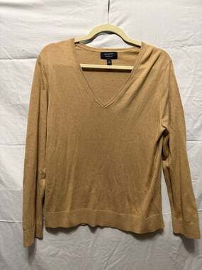 Banana Republic Forever V-Neck Sweater in Toffee Camel Tan